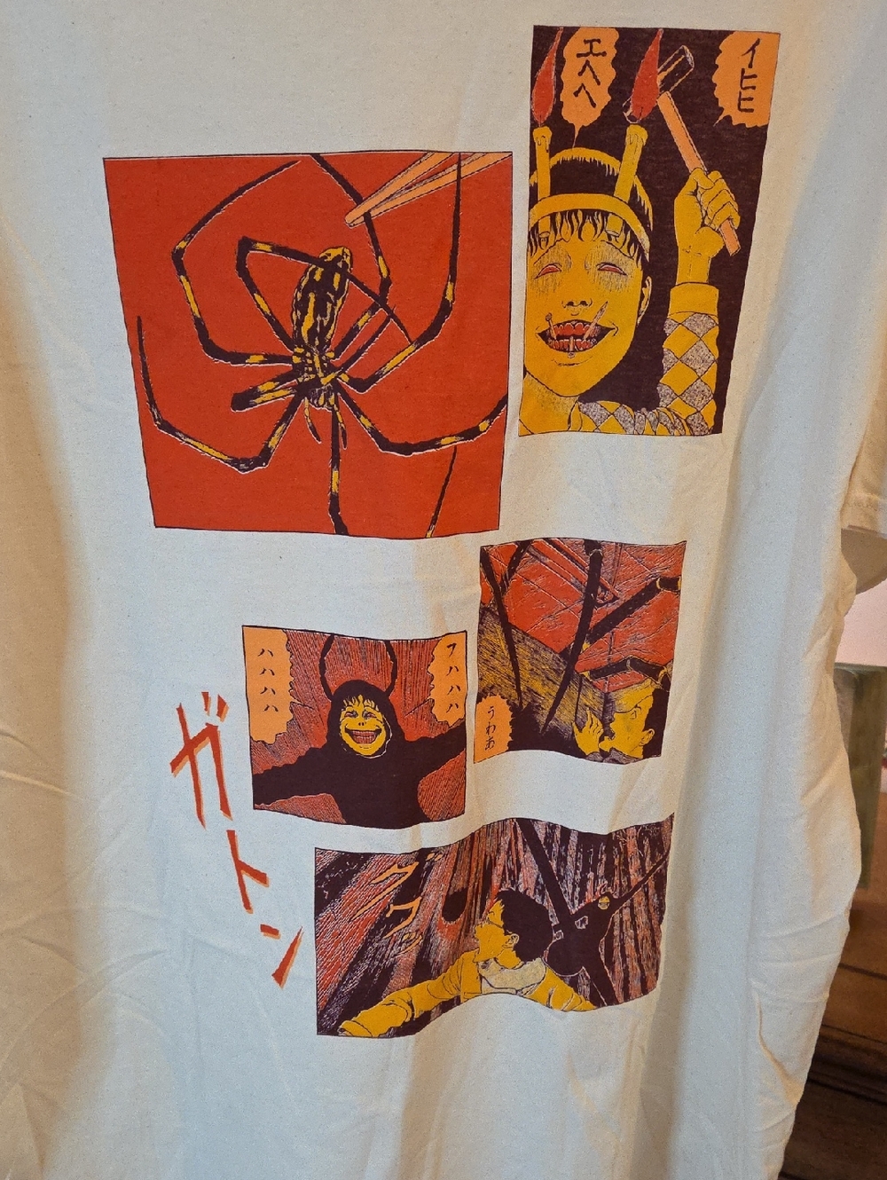 Juni Ito Collective Beige Graphic Shirt with Red & Yellow Comic Panels - Picture 2 of 3